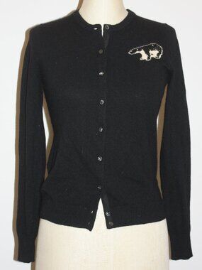 J.CREW BLACK WOOL BLEND OPEN CARDIGAN WITH POLAR BEAR IMAGE - SMALL 2 4